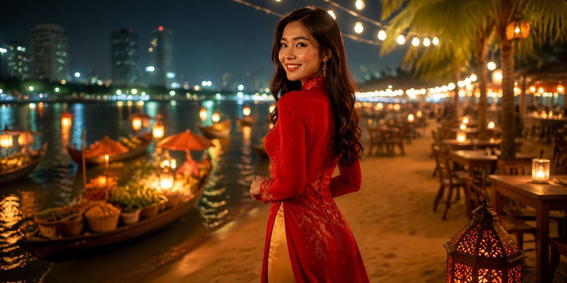Người phụ nữ Hà Nội trong trang phục áo dài truy cập nền tảng cá cược trực tuyến trên điện thoại