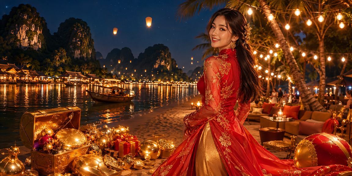 Cô gái trong trang phục áo dài trải nghiệm casino và giải trí trực tuyến tại Ninh Bình